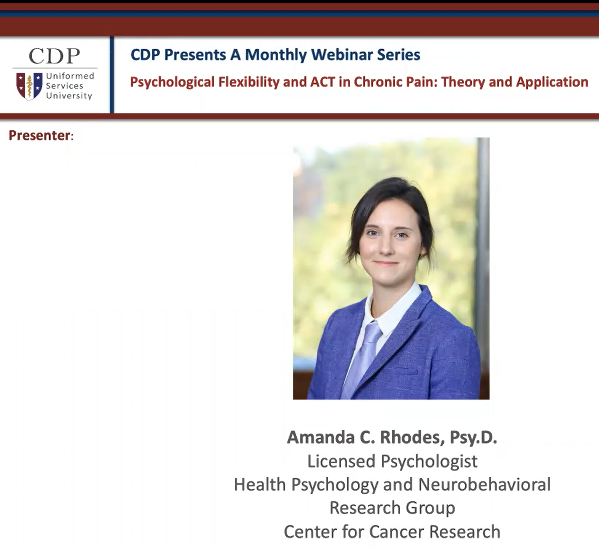 CDP Presents: Psychological Flexibility and ACT in Chronic Pain - Theory and Application