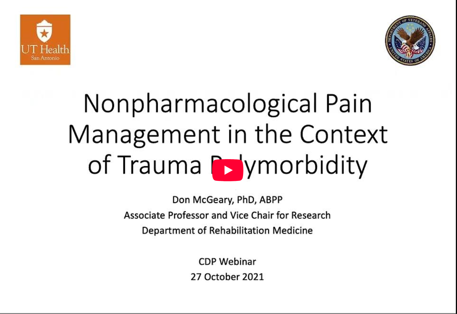 CDP Presents Webinar October 2021 Non-pharmacological Pain Management in the Context of Trauma Polymorbidity