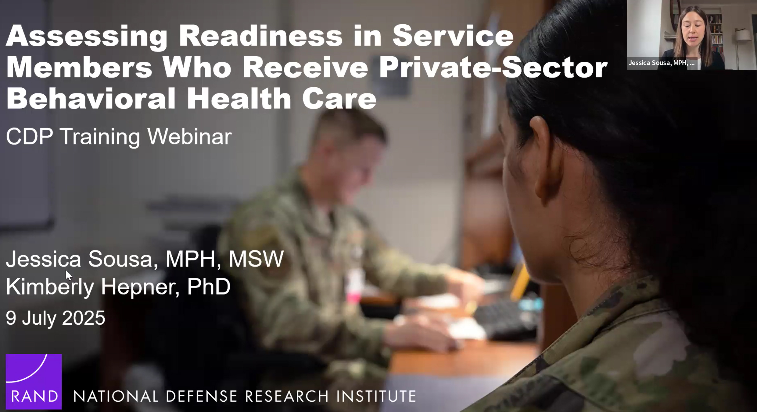 CDP Presents: Assessing Readiness in Service Members Who Receive Private-Sector Behavioral Health Care