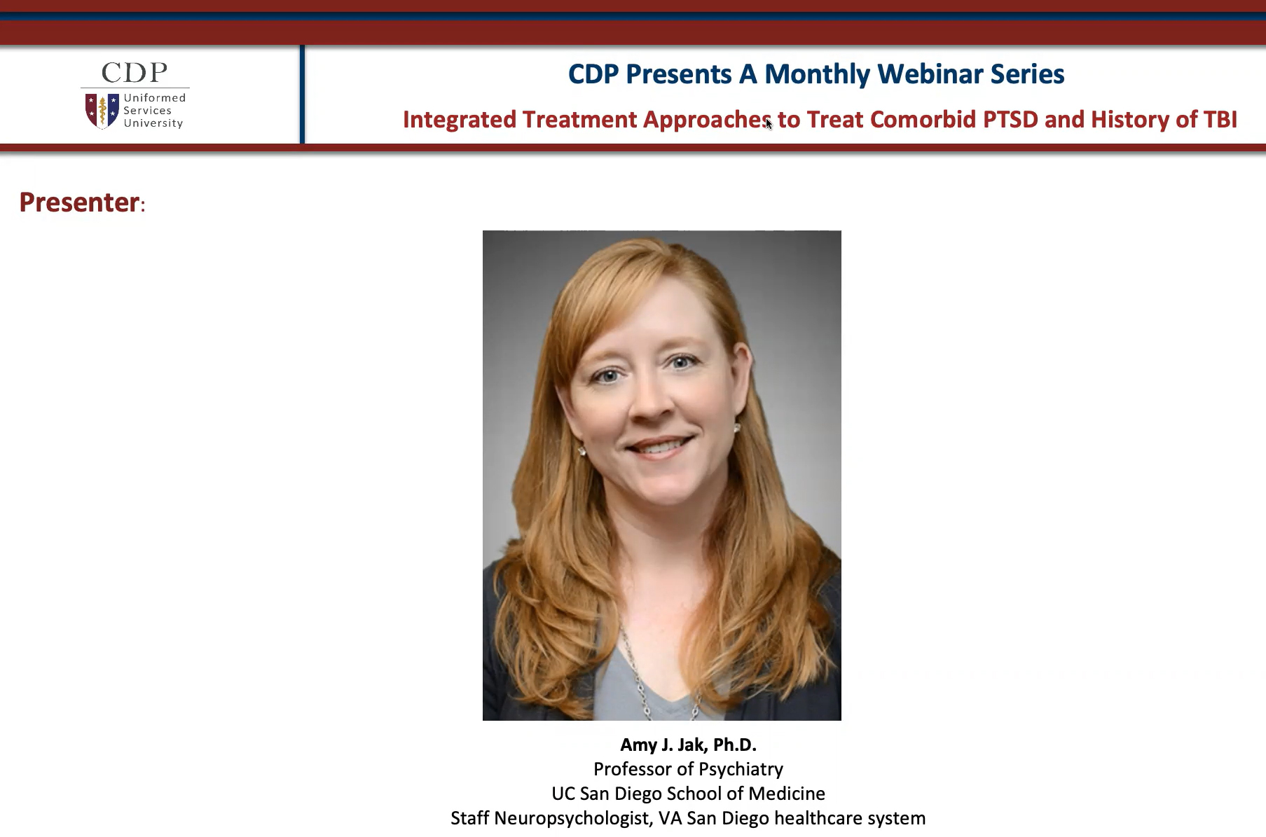 CDP Presents: Integrated Treatment Approaches to Treat Comorbid PTSD and History of TBI