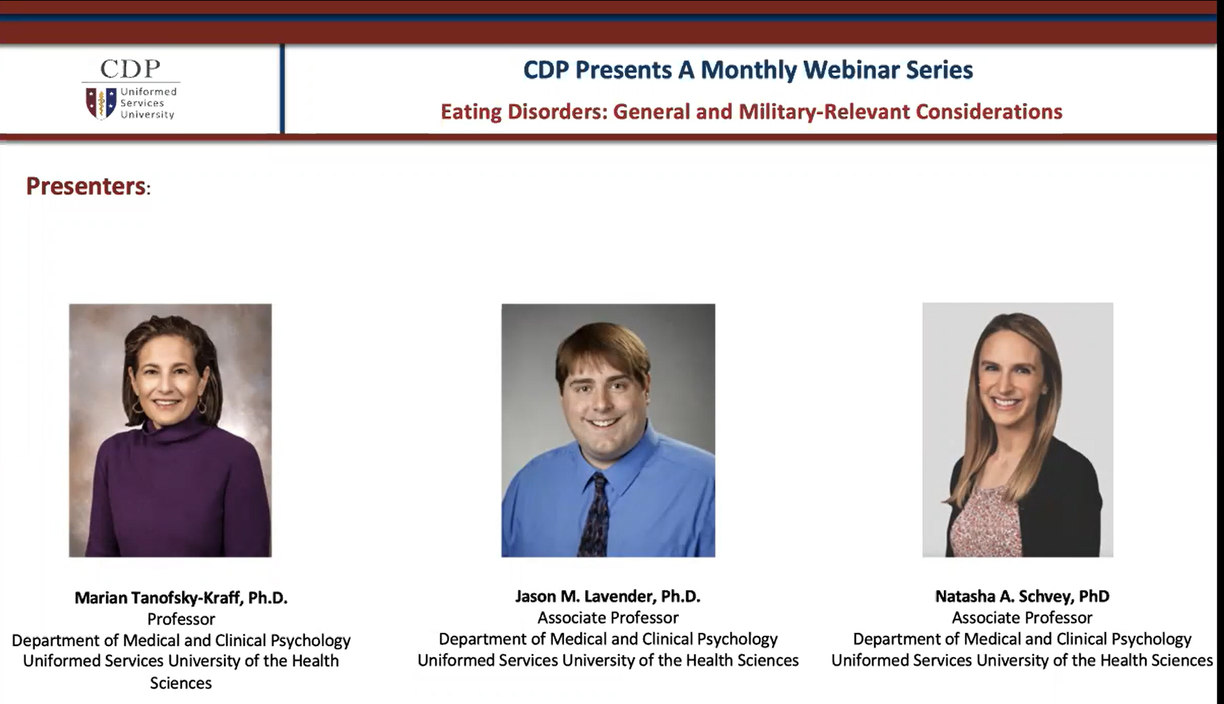 CDP Presents: Eating Disorders - General and Military-Related Considerations