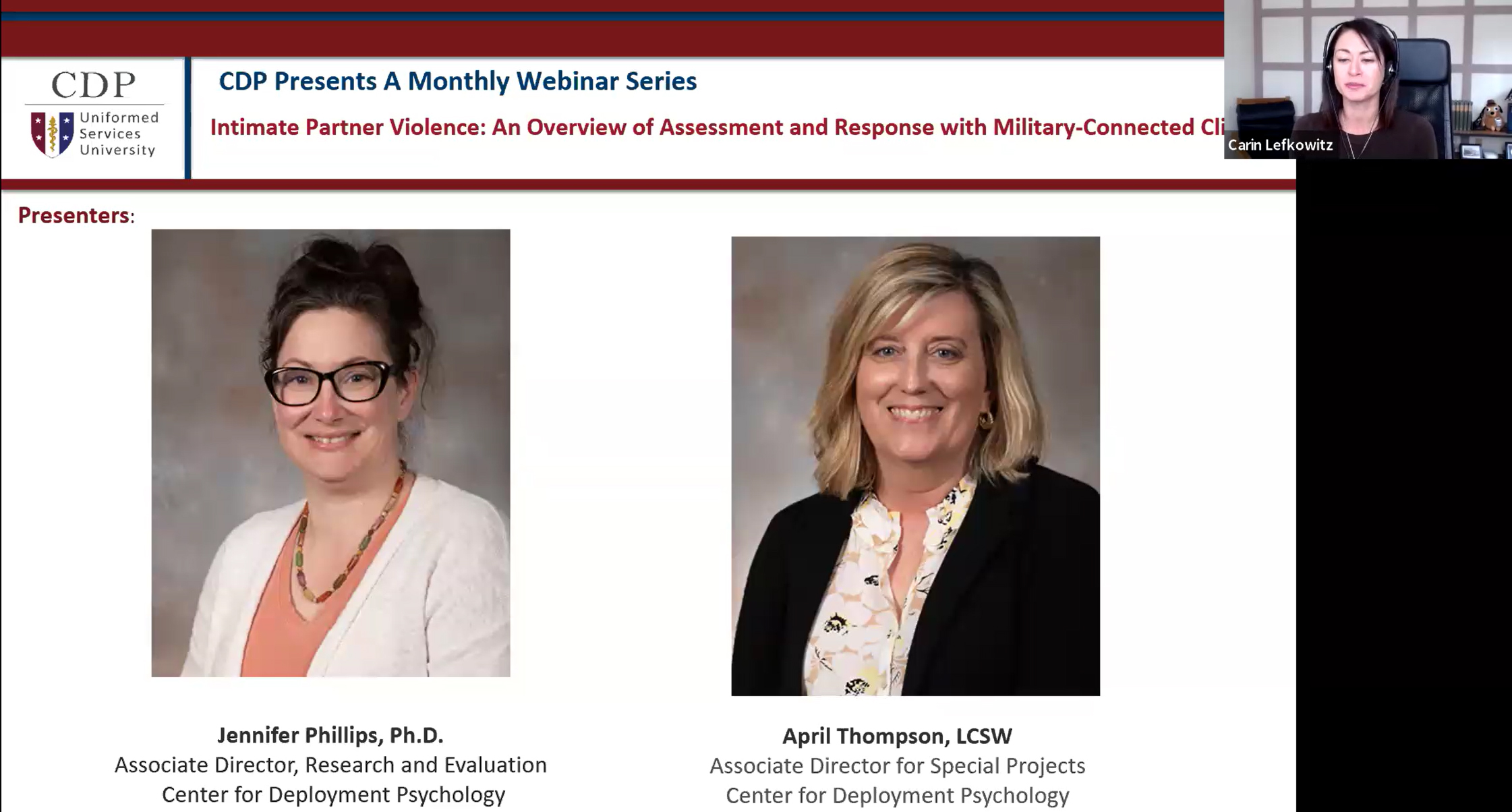 CDP Presents: Intimate Partner Violence - An Overview of Assessment and Response with Military-Connected Clients