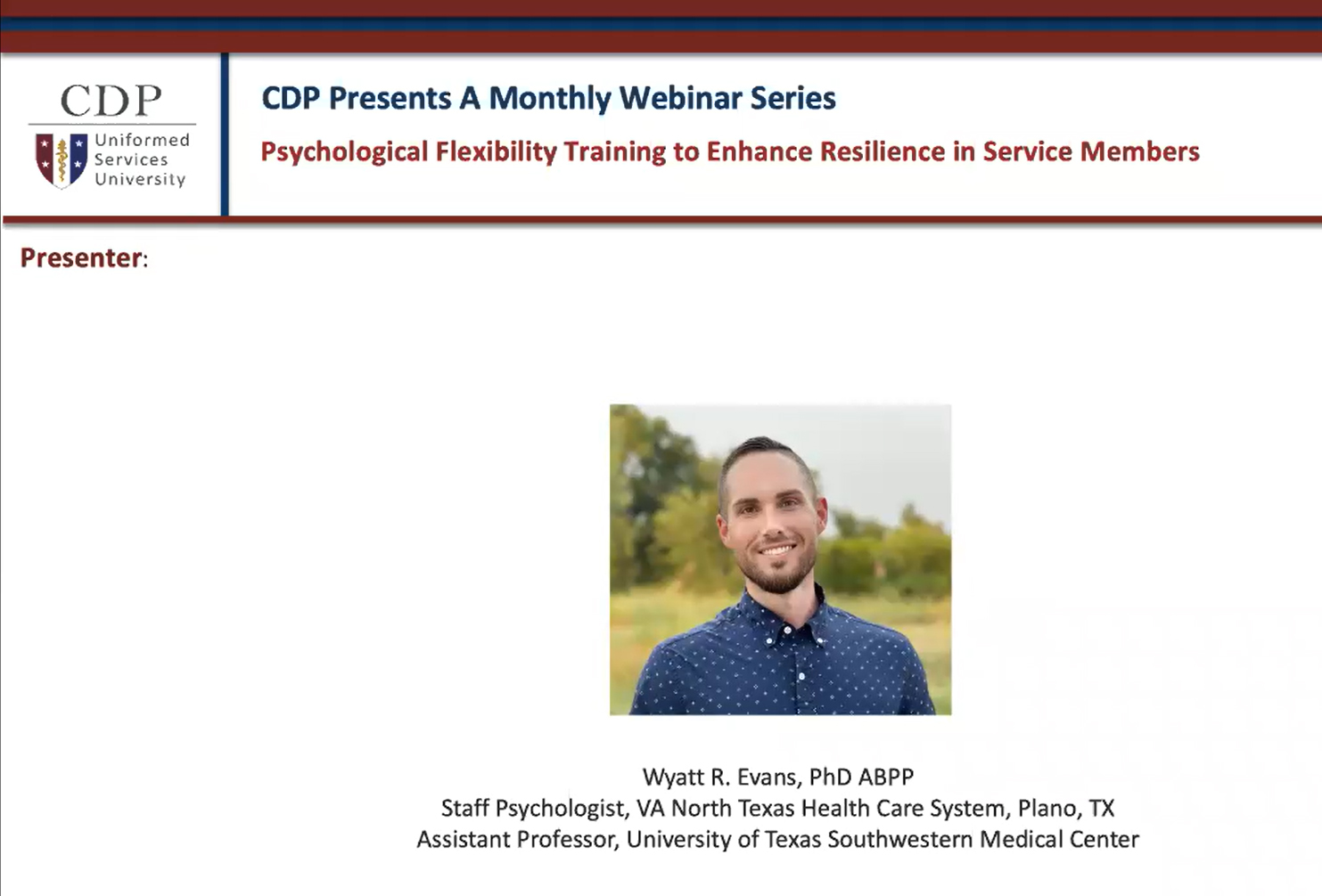 CDP Presents: Psychological Flexibility Training to Enhance Resilience in Service Members