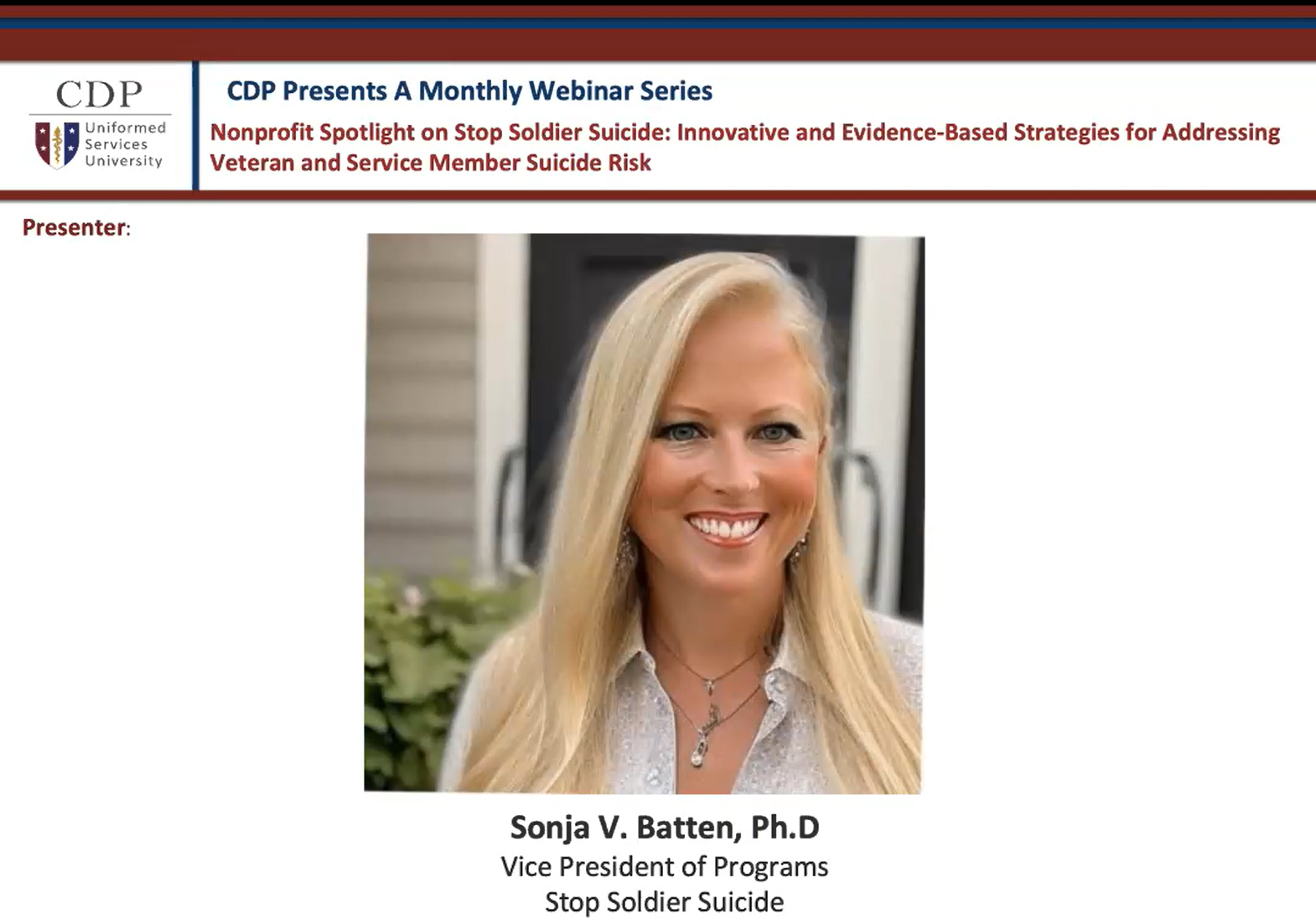 CDP Presents: Nonprofit Spotlight on Stop Soldier Suicide - Innovative and Evidence-Based Strategies for Addressing Veteran and Service Member Suicide Risk
